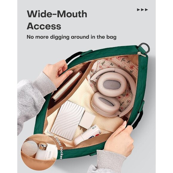 Hotor Women Dark Green Large Overnight with Shoe Compartment Travel Duffel Bag - Picture 6 of 8